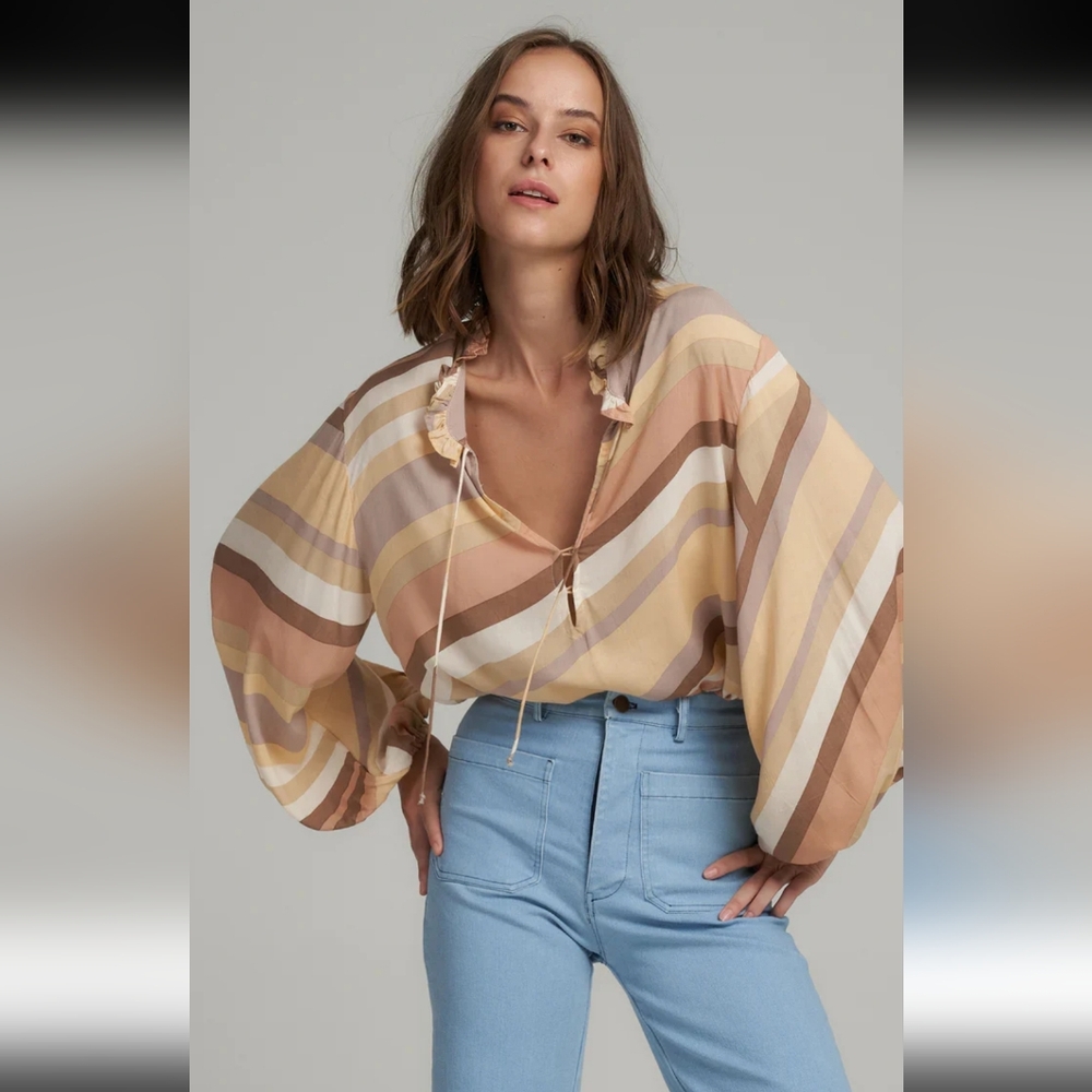 Lilya Lumere Striped Blouse XL Boho Flowy Lightweight Casual Top